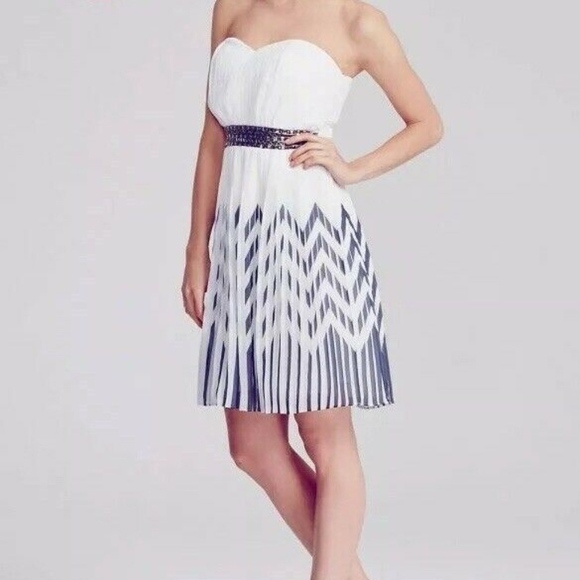 Little MistressPleated Chevron Bandeau Strapless Dress